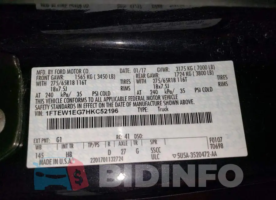 1FTEW1EG7HKC52196 Photo# 12