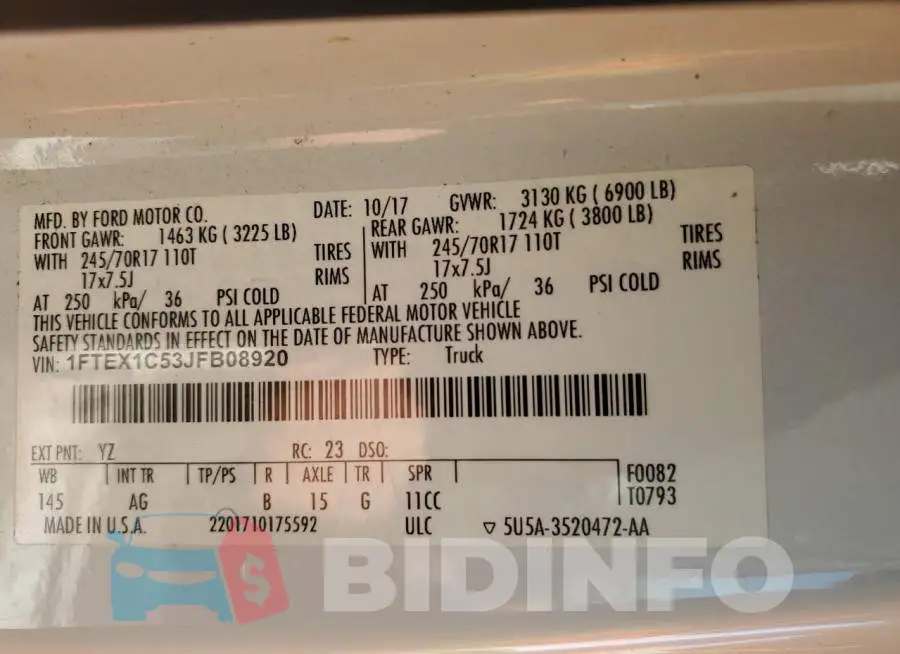 1FTEX1C53JFB08920 Photo# 12