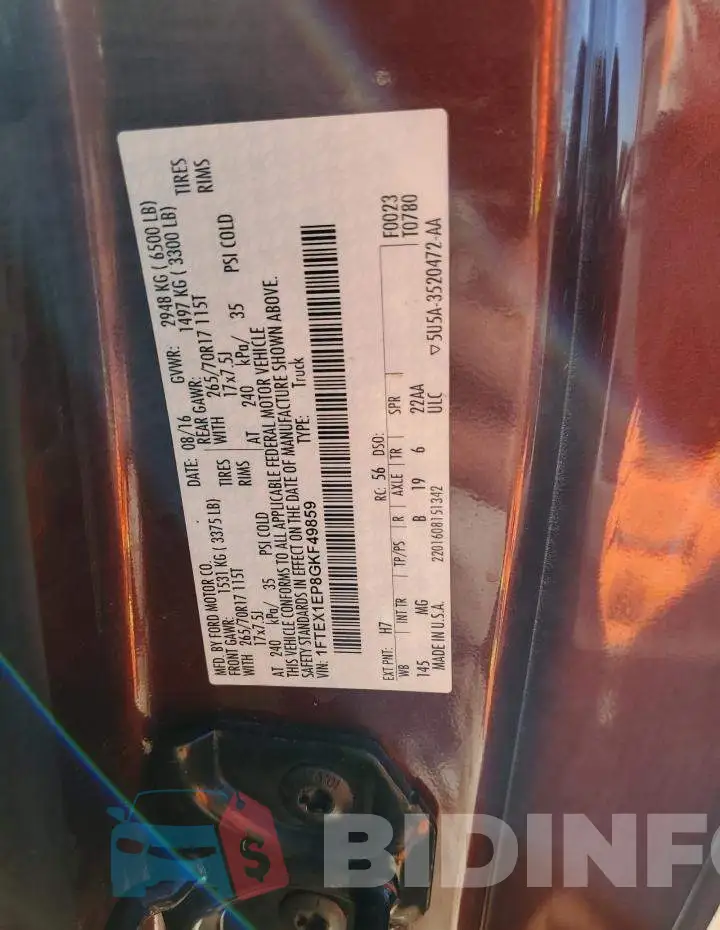 1FTEX1EP8GKF49859 Photo# 12