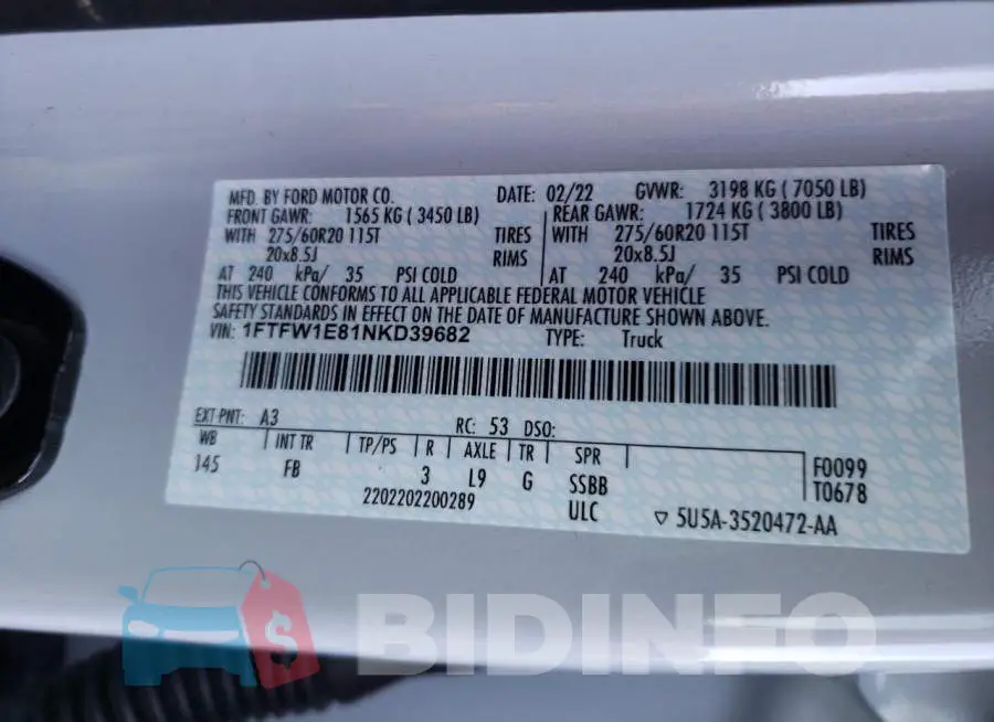 1FTFW1E81NKD39682 Photo# 13