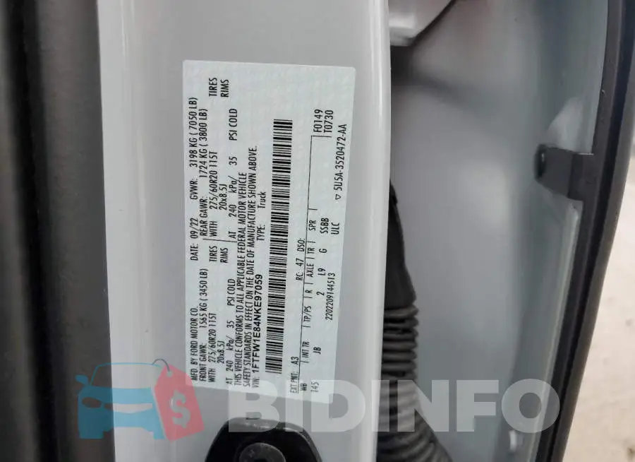 1FTFW1E84NKE97059 Photo# 13