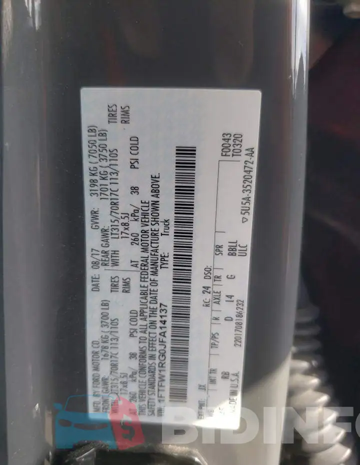 1FTFW1RG0JFA14137 Photo# 12