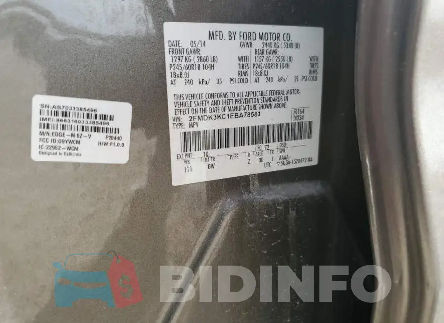 2FMDK3KC1EBA78583 Photo# 12