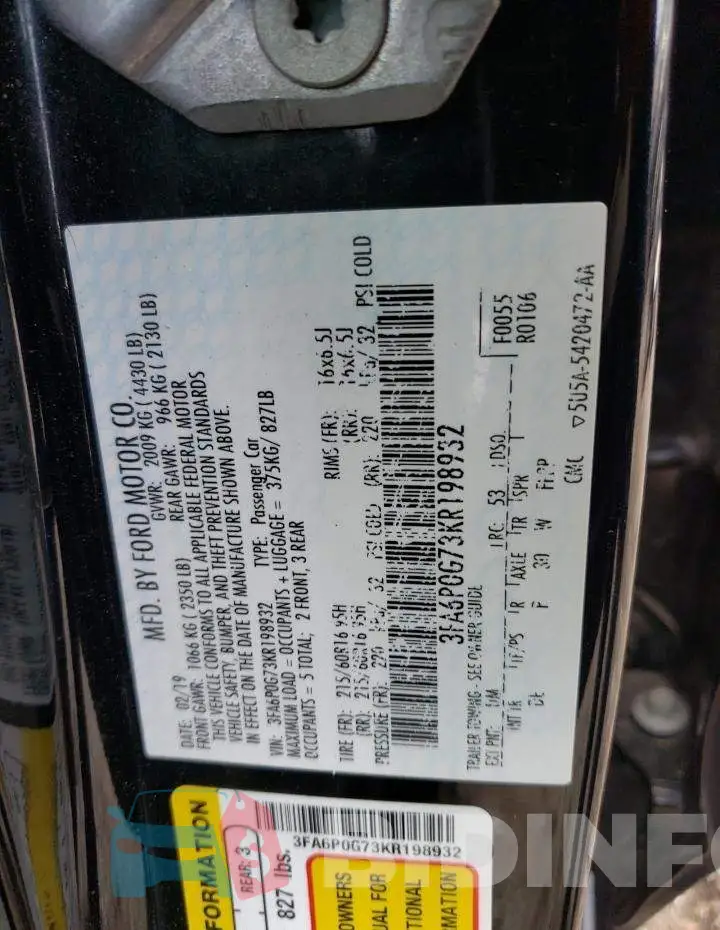 3FA6P0G73KR198932 Photo# 13