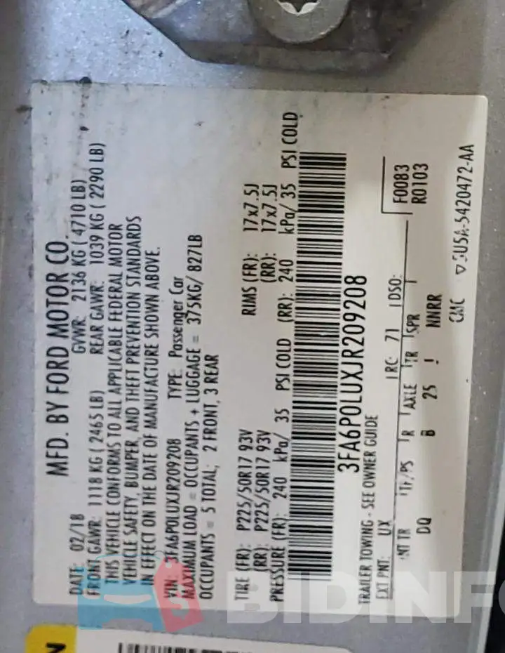 3FA6P0LUXJR209208 Photo# 12