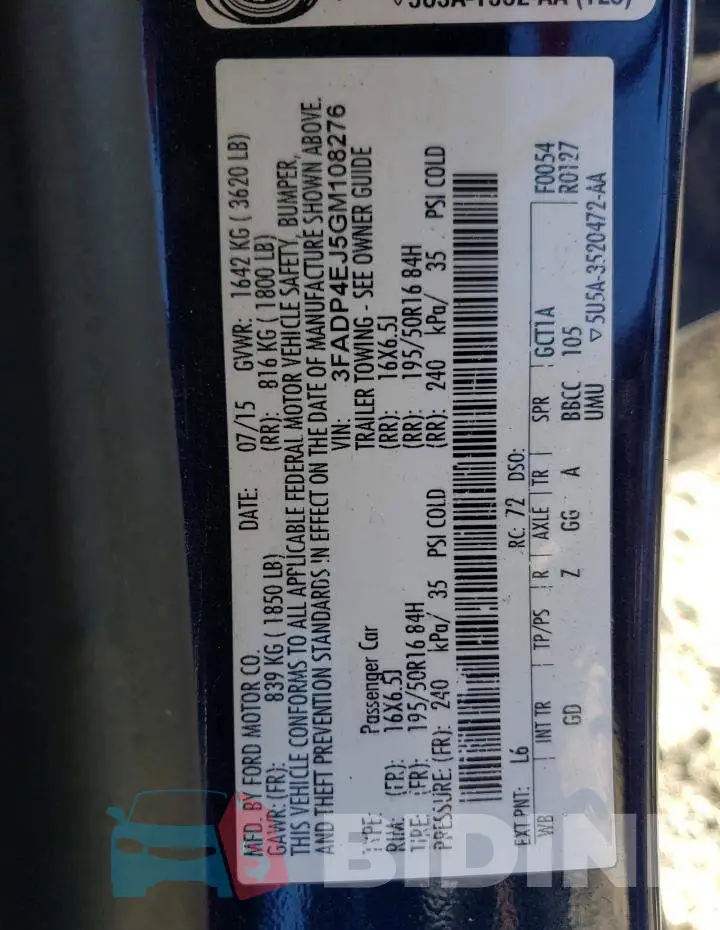 3FADP4EJ5GM108276 Photo# 13