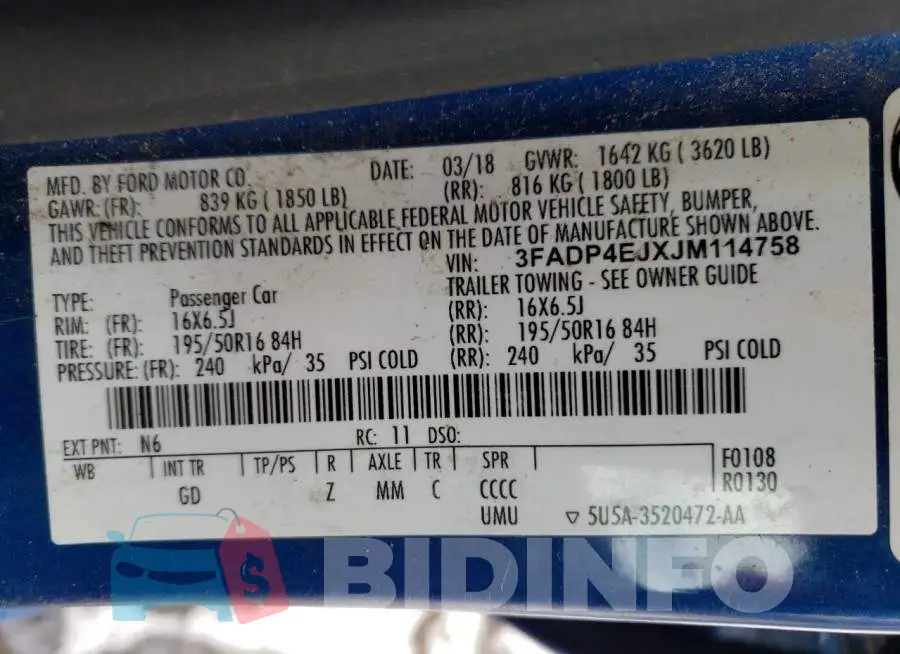 3FADP4EJXJM114758 Photo# 12