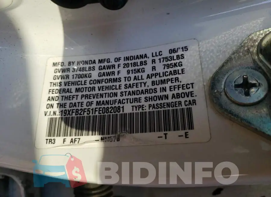 19XFB2F51FE082081 Photo# 12