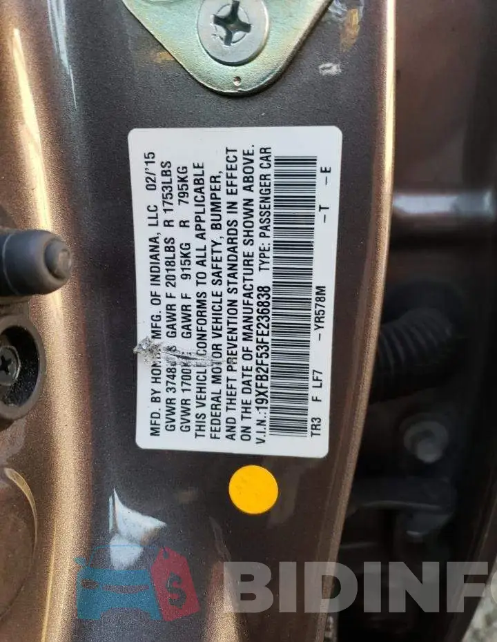 19XFB2F53FE236838 Photo# 12