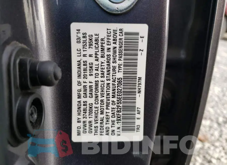 19XFB2F55EE027065 Photo# 12