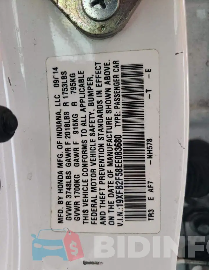 19XFB2F58EE083680 Photo# 12