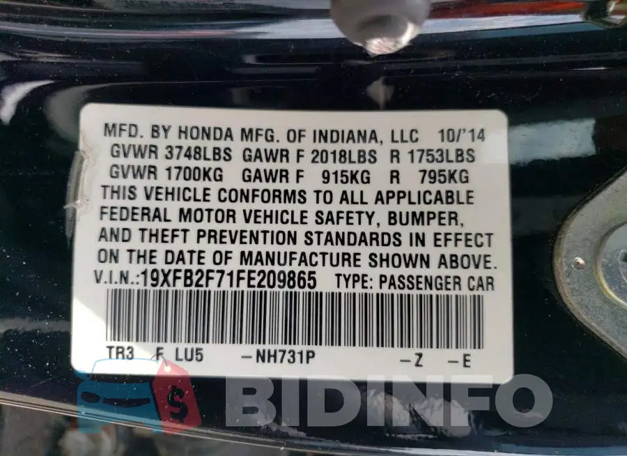 19XFB2F71FE209865 Photo# 13