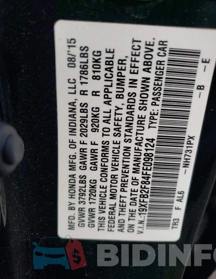 19XFB2F84FE098124 Photo# 12