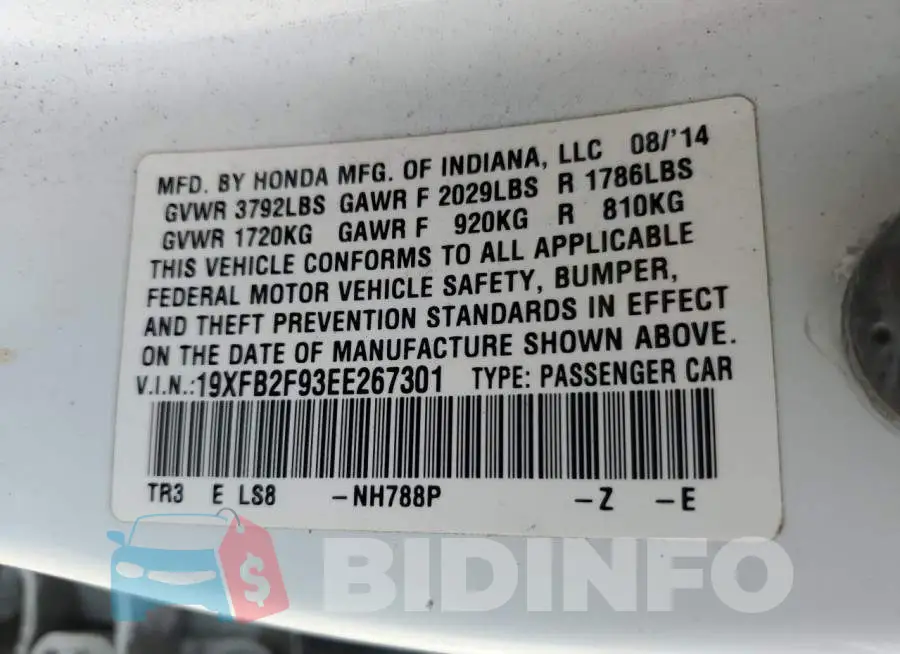 19XFB2F93EE267301 Photo# 12