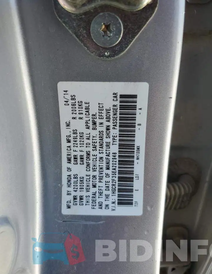1HGCR2F35EA202948 Photo# 13