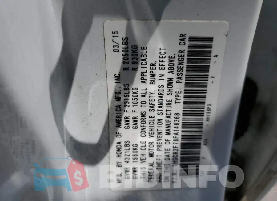 1HGCR2F76FA148368 Photo# 12