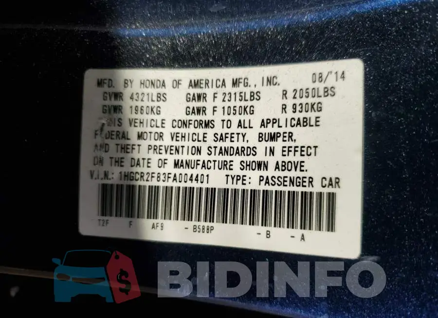 1HGCR2F83FA004401 Photo# 12
