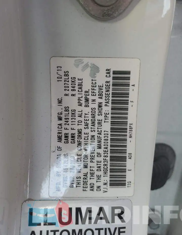 1HGCR3F83EA008307 Photo# 12