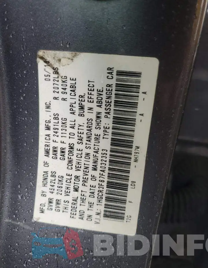 1HGCR3F87FA032353 Photo# 13