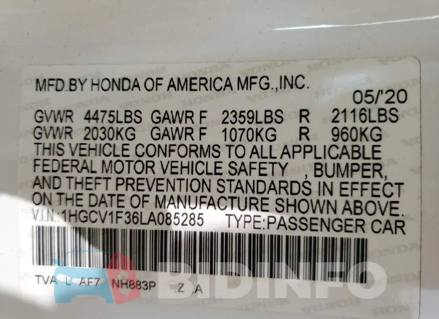 1HGCV1F36LA085285 Photo# 12
