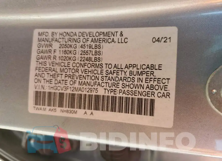 1HGCV3F12MA012975 Photo# 13