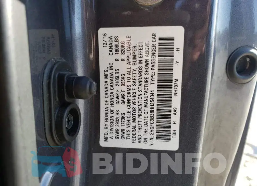 2HGFC3B38HH354044 Photo# 12