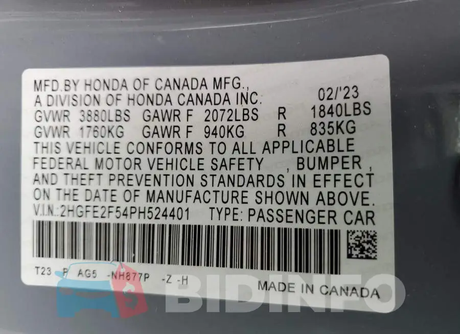 2HGFE2F54PH524401 Photo# 12