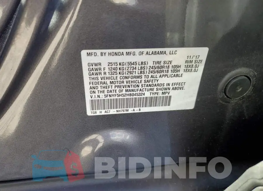 5FNYF5H52HB045324 Photo# 14