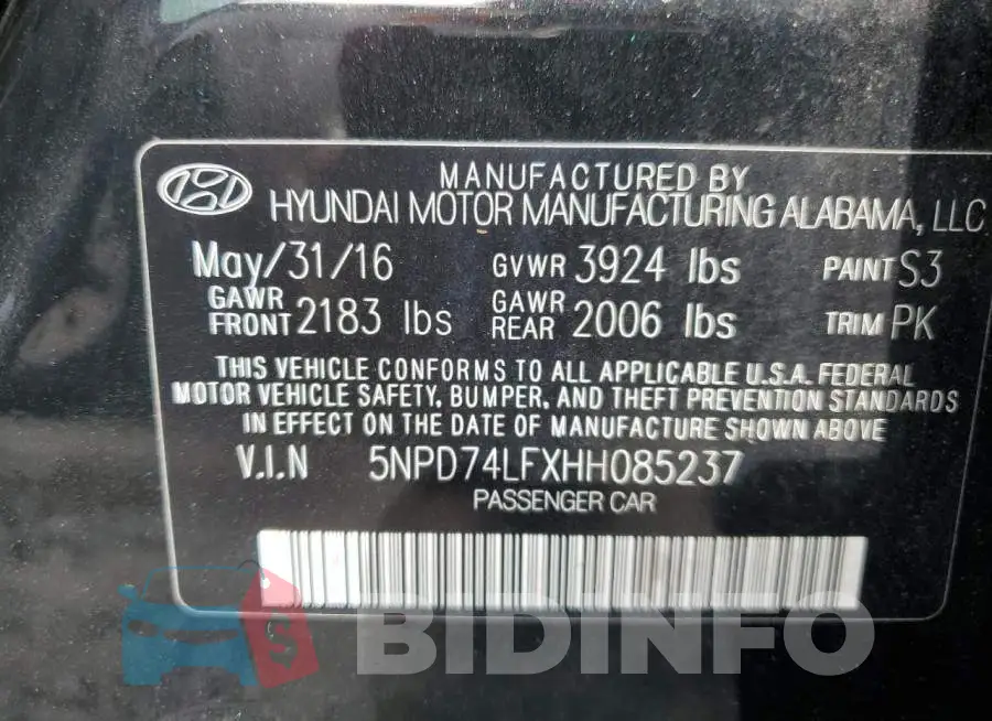 5NPD74LFXHH085237 Photo# 12