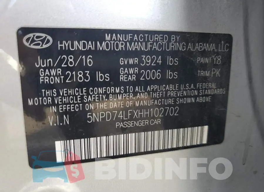 5NPD74LFXHH102702 Photo# 12