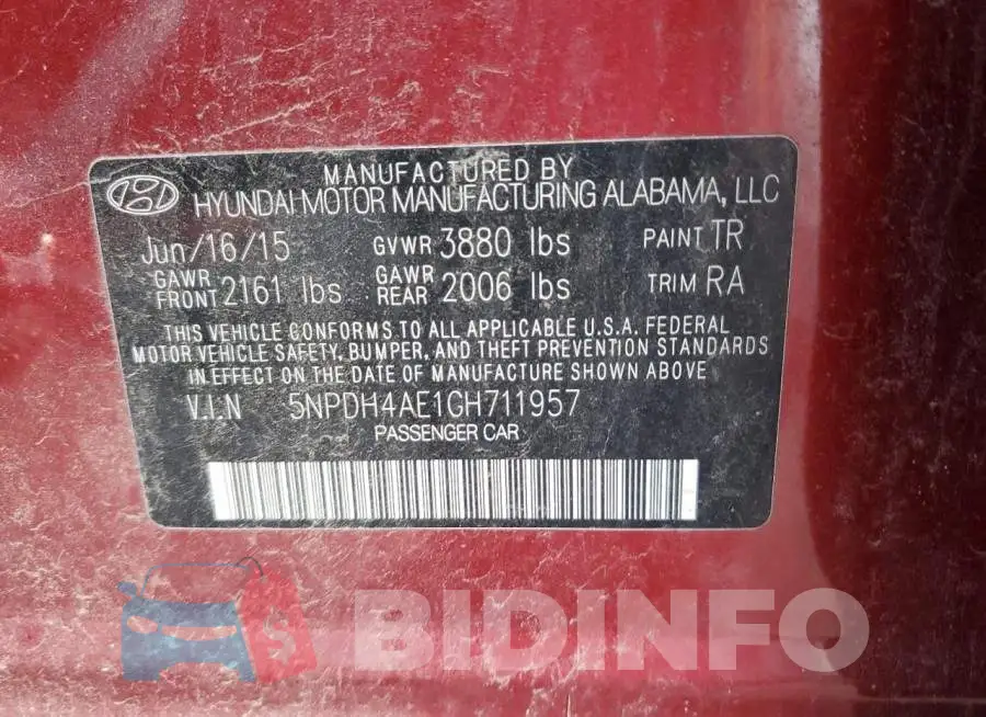 5NPDH4AE1GH711957 Photo# 12