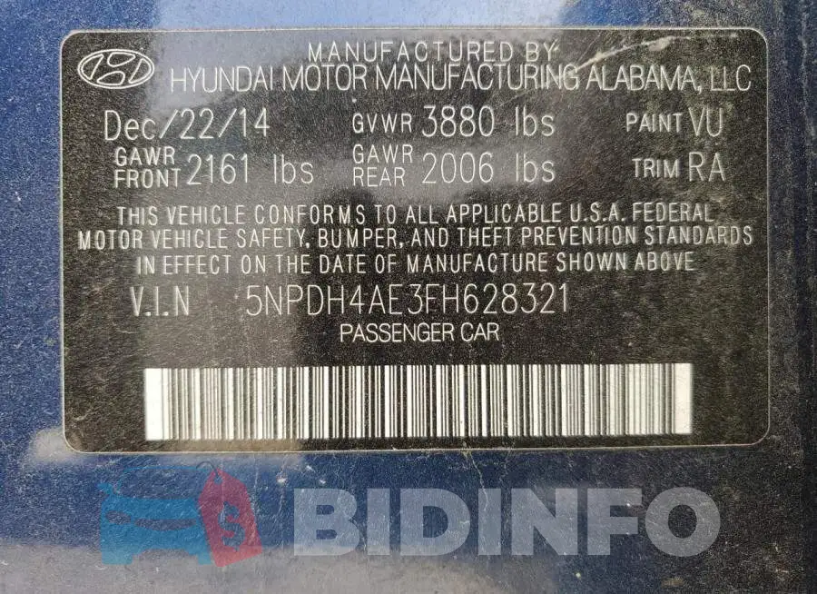 5NPDH4AE3FH628321 Photo# 13
