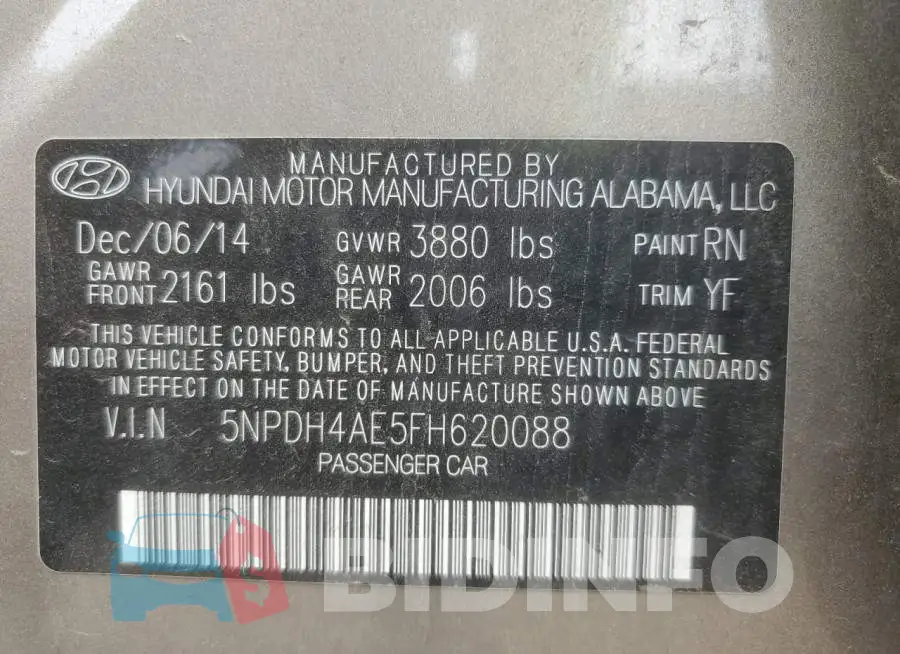 5NPDH4AE5FH620088 Photo# 13