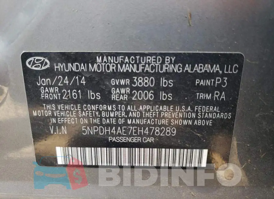 5NPDH4AE7EH478289 Photo# 13