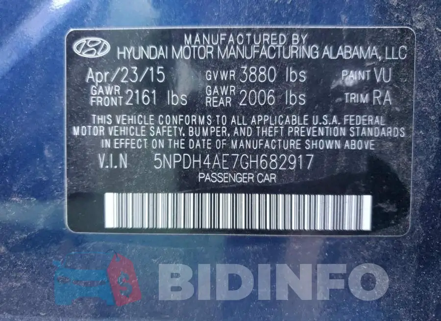 5NPDH4AE7GH682917 Photo# 12