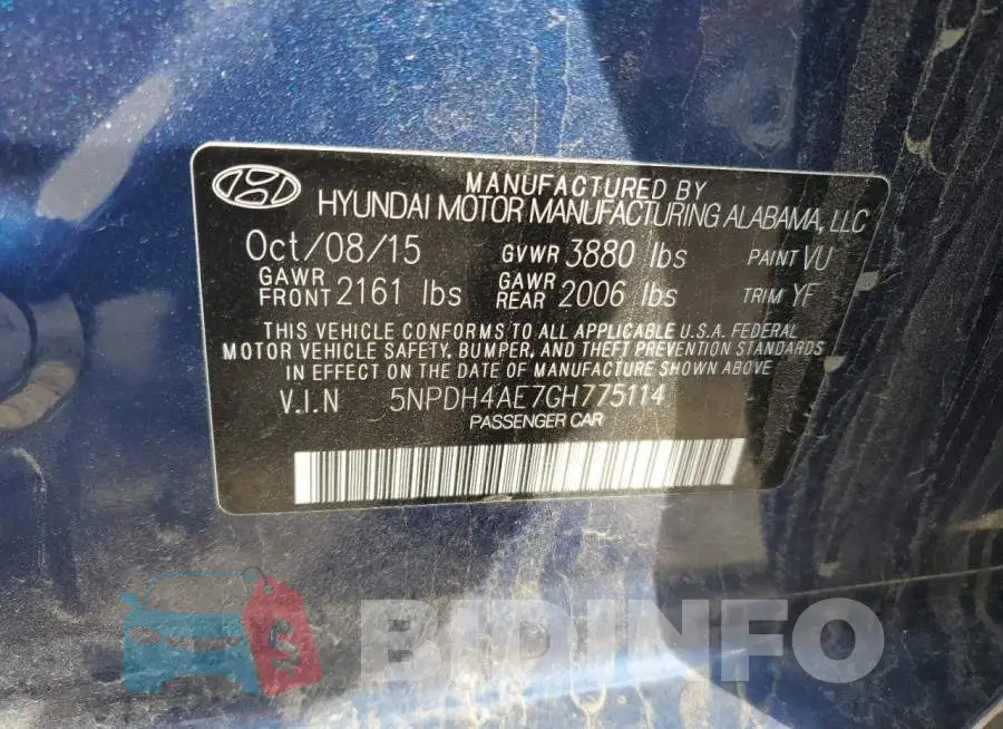 5NPDH4AE7GH775114 Photo# 12