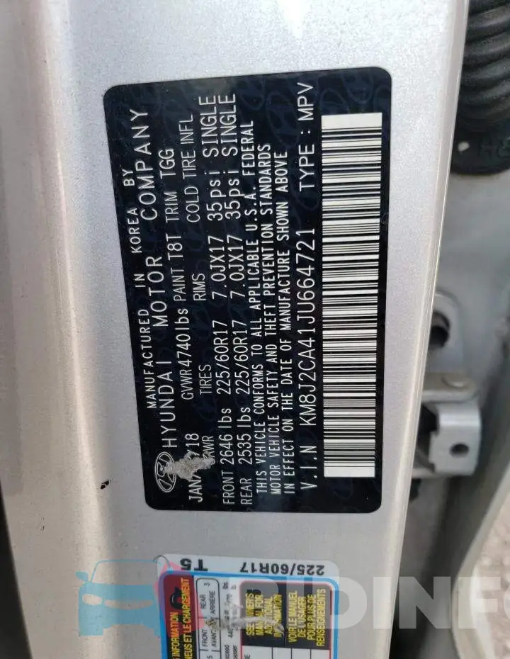 KM8J2CA41JU664721 Photo# 13