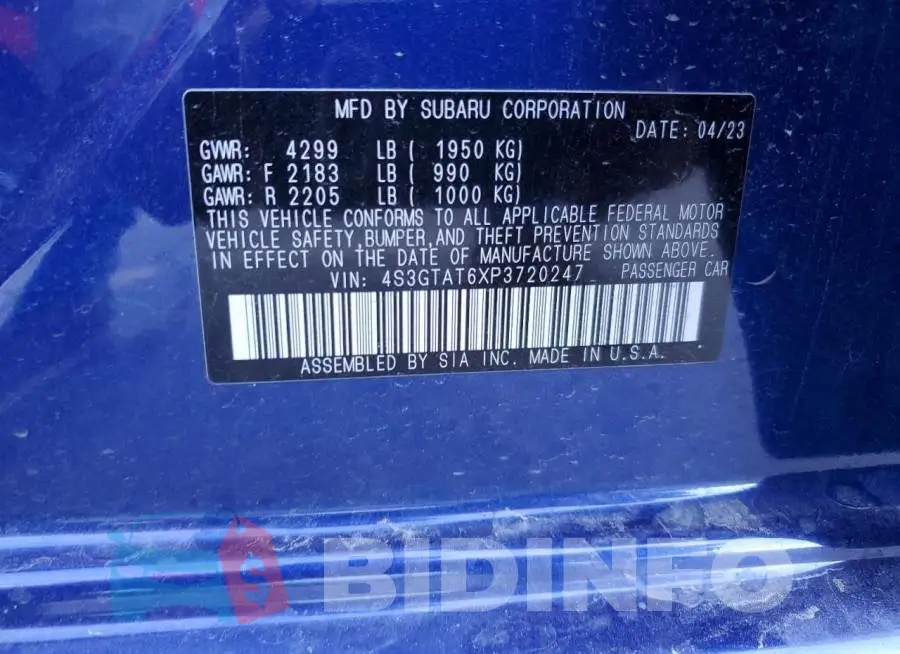 4S3GTAT6XP3720247 Photo# 13