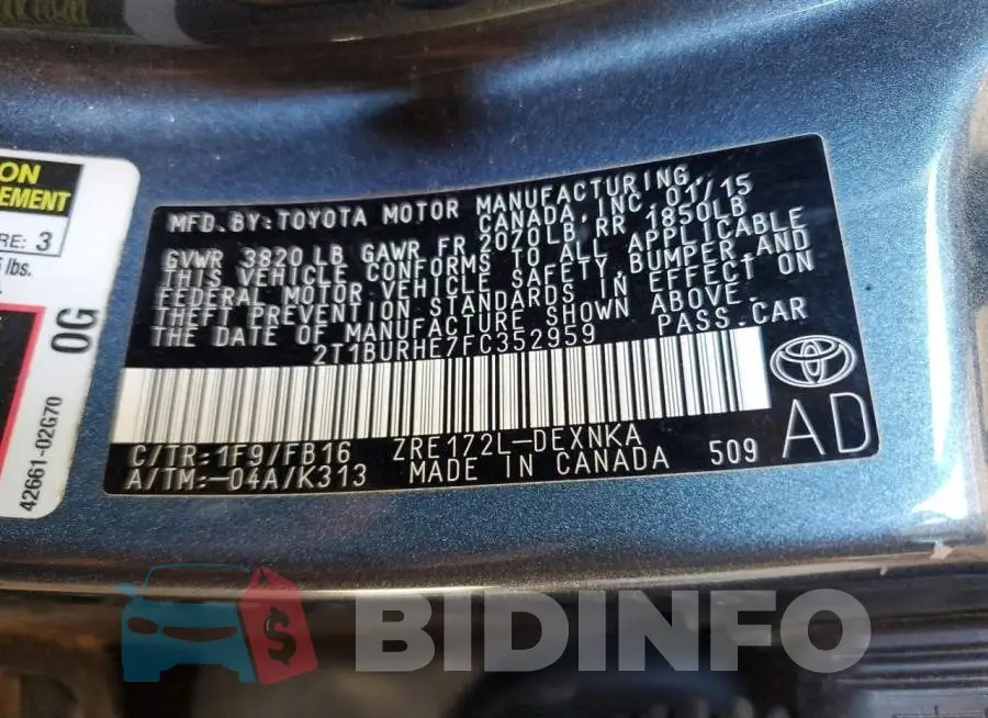 2T1BURHE7FC352959 Photo# 12