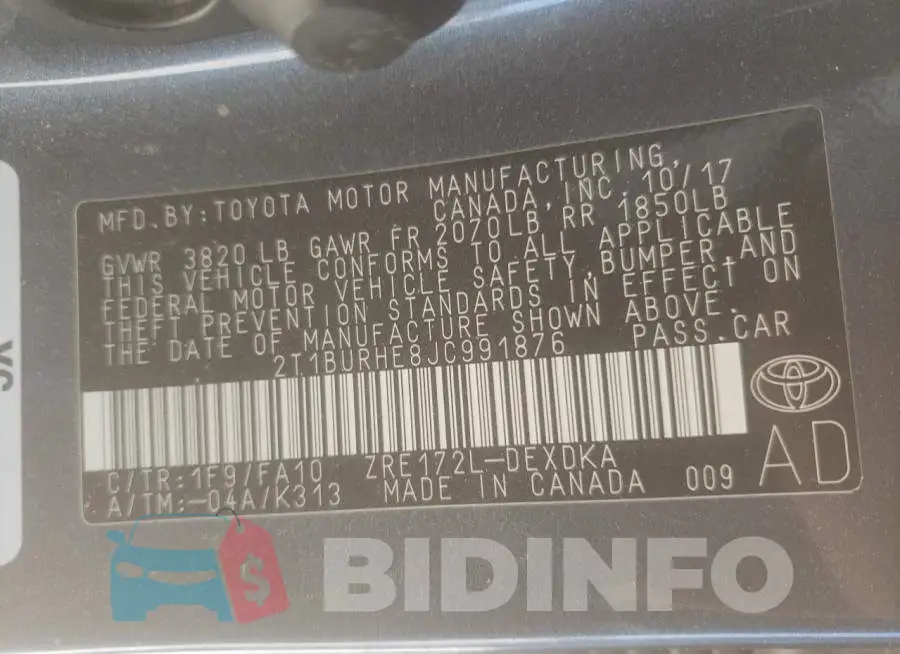2T1BURHE8JC991876 Photo# 12