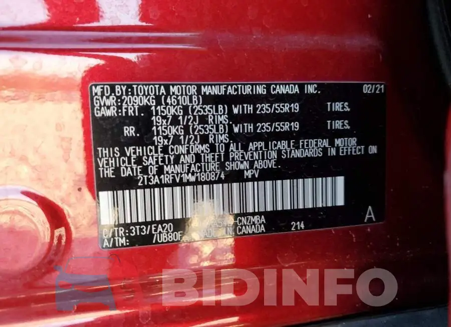 2T3A1RFV1MW180874 Photo# 13