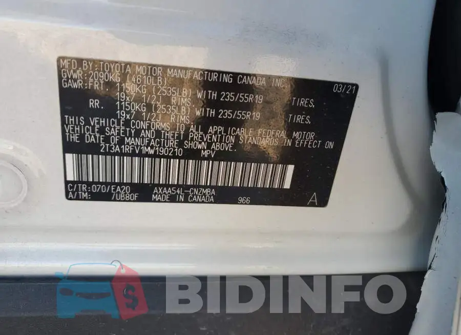 2T3A1RFV1MW190210 Photo# 13