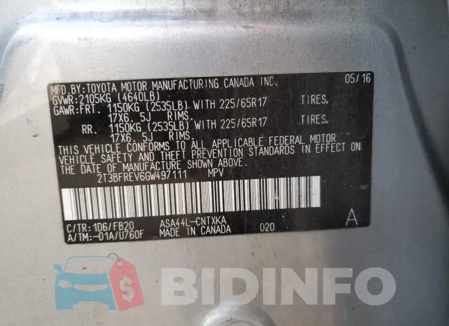 2T3BFREV6GW497111 Photo# 12