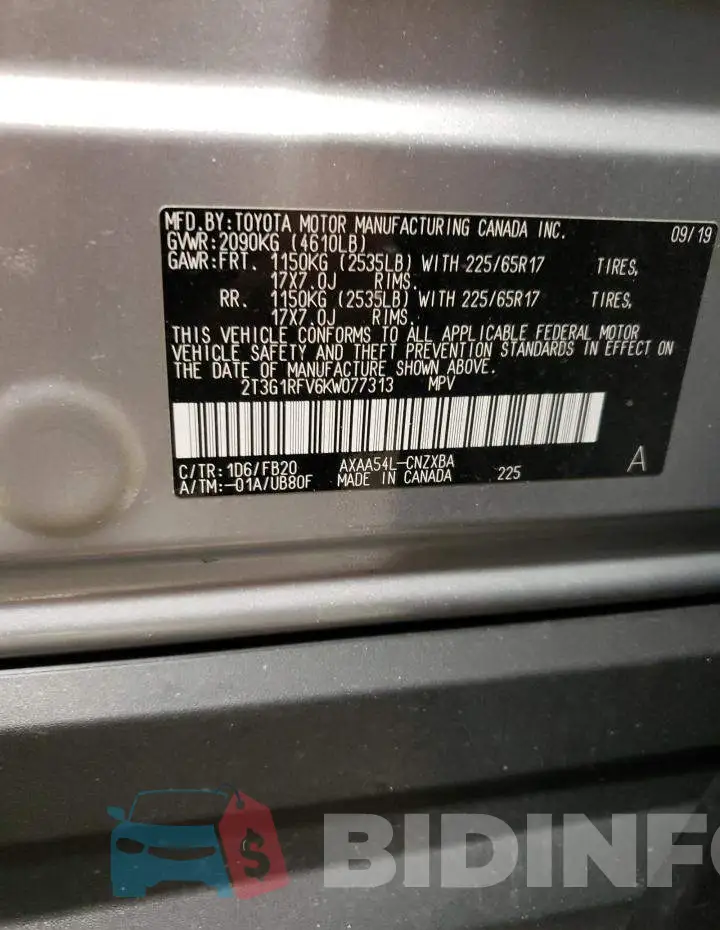 2T3G1RFV6KW077313 Photo# 13