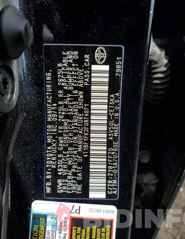 4T1BF1FK3FU874071 Photo# 12