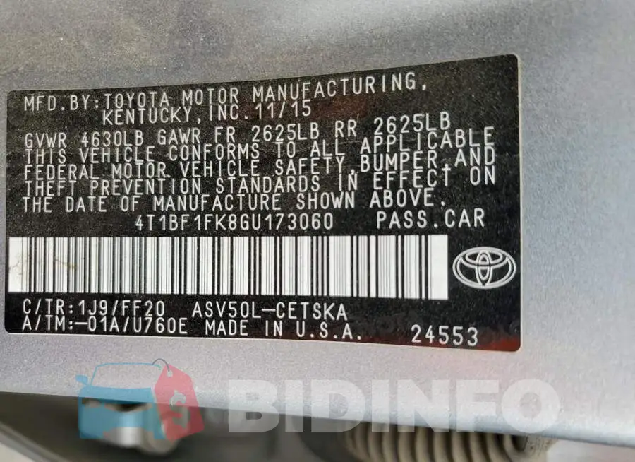 4T1BF1FK8GU173060 Photo# 12