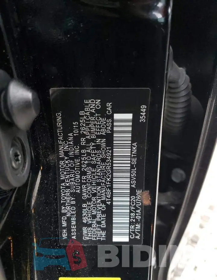 4T4BF1FK2GR534921 Photo# 12