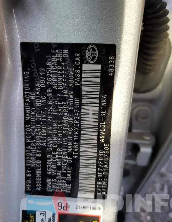 4T4BF1FKXER347908 Photo# 12