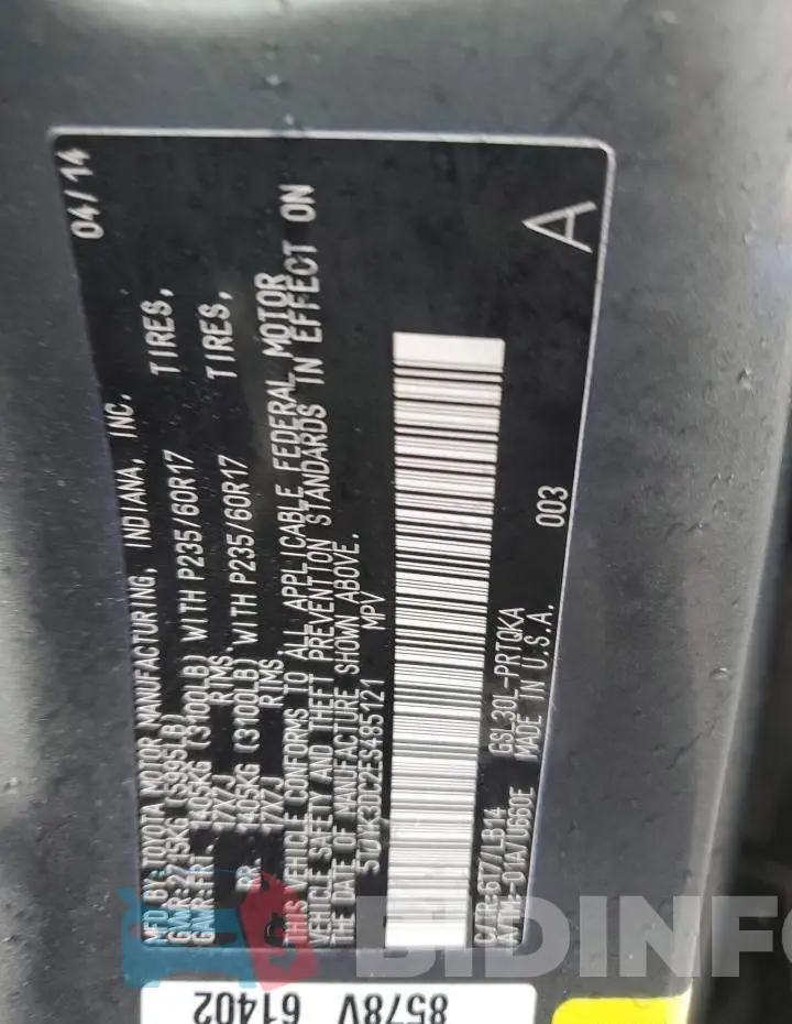 5TDYK3DC2ES485121 Photo# 13