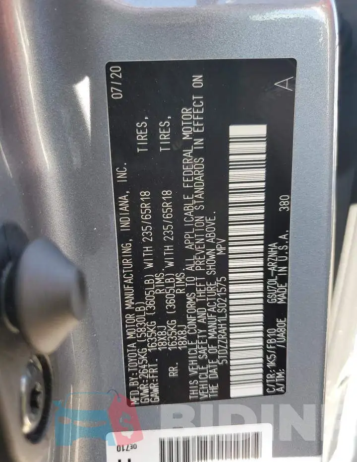 5TDZZRAH1LS021575 Photo# 13